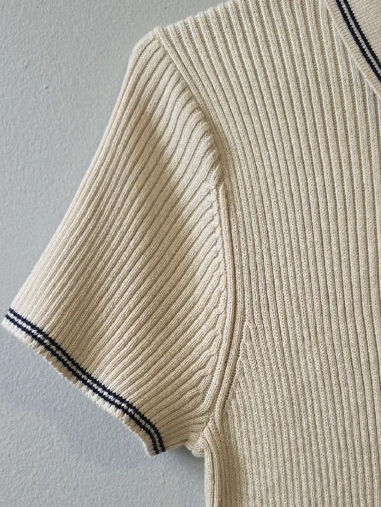 GAP old Money Classic Cream Ribbed Polo Mini Dress with Black Trim RSP $80 - Picture 5 of 8